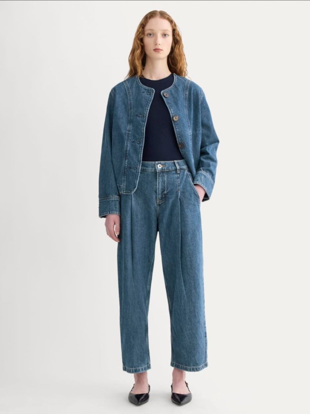 NWT Everlane High Rise Pleated Jean Mid Indigo